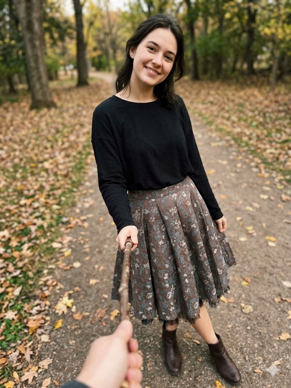 Vintage-Style Snak Circle Skirt Brown Size 10